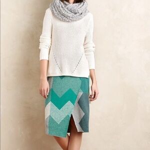 Anthropologie Green and Gray Sweater Knit Midi Skirt Size S